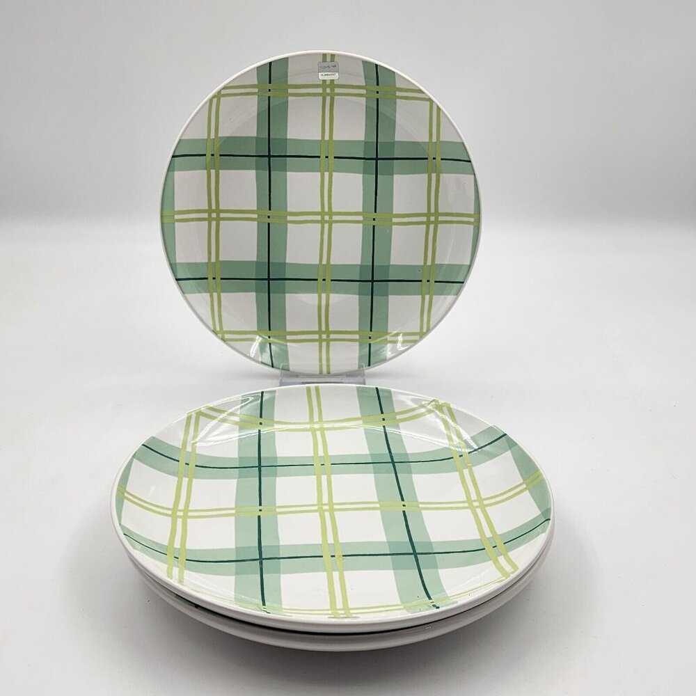 Dolly Parton Earthenware Plaid Dinner Plates Spring Round Green 8.50 in Lot of 3